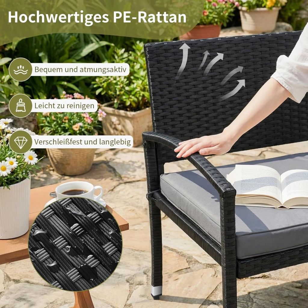 Panca da giardino, resistente alle intemperie, con cuscino, 2 posti, in polyrattan, portata 320 kg, accogliente mobili da giardino per esterni, 122 x 60 x 90 cm, per piccoli balconi, giardini