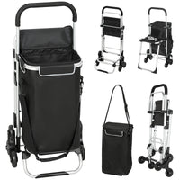 Carrello della Spesa 46x59.5x97 cm con Borsa da 40L Impermeabile e Sedile in Alluminio Nero e Argento