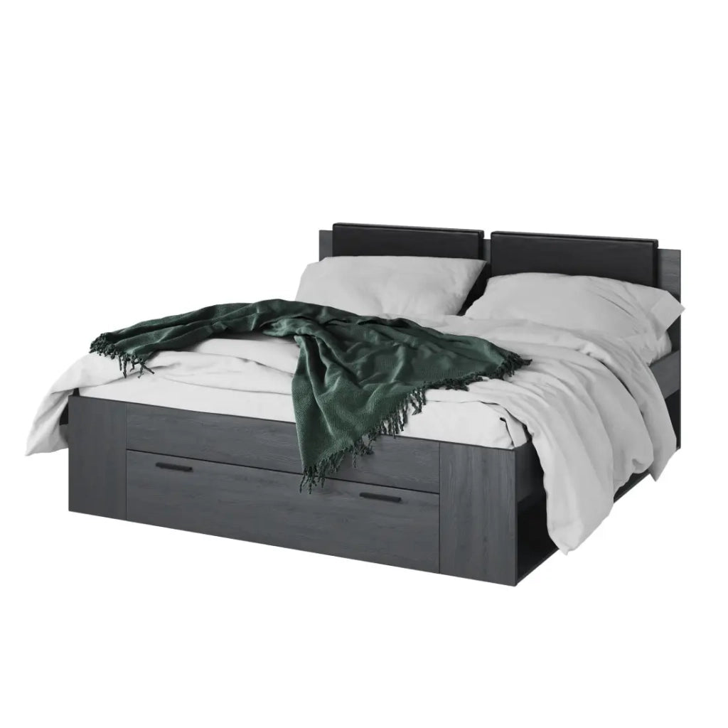 Letto matrimoniale 180x200 con cassetti integrati - Collezione FLOYD, Colore grigio effetto legno