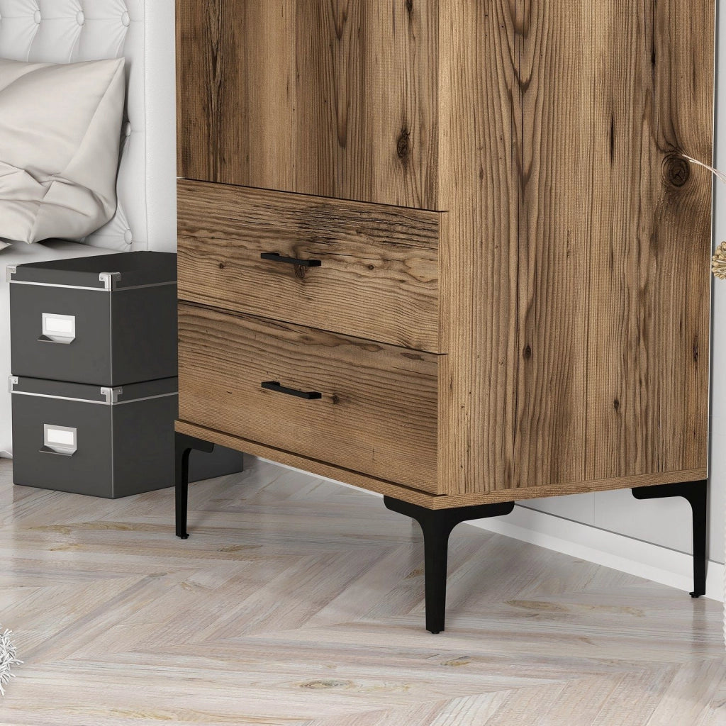 Armadio Camera da Letto Paolina, Guardaroba 2 Ante un Ripiano, 80x201h cm Marrone Noce