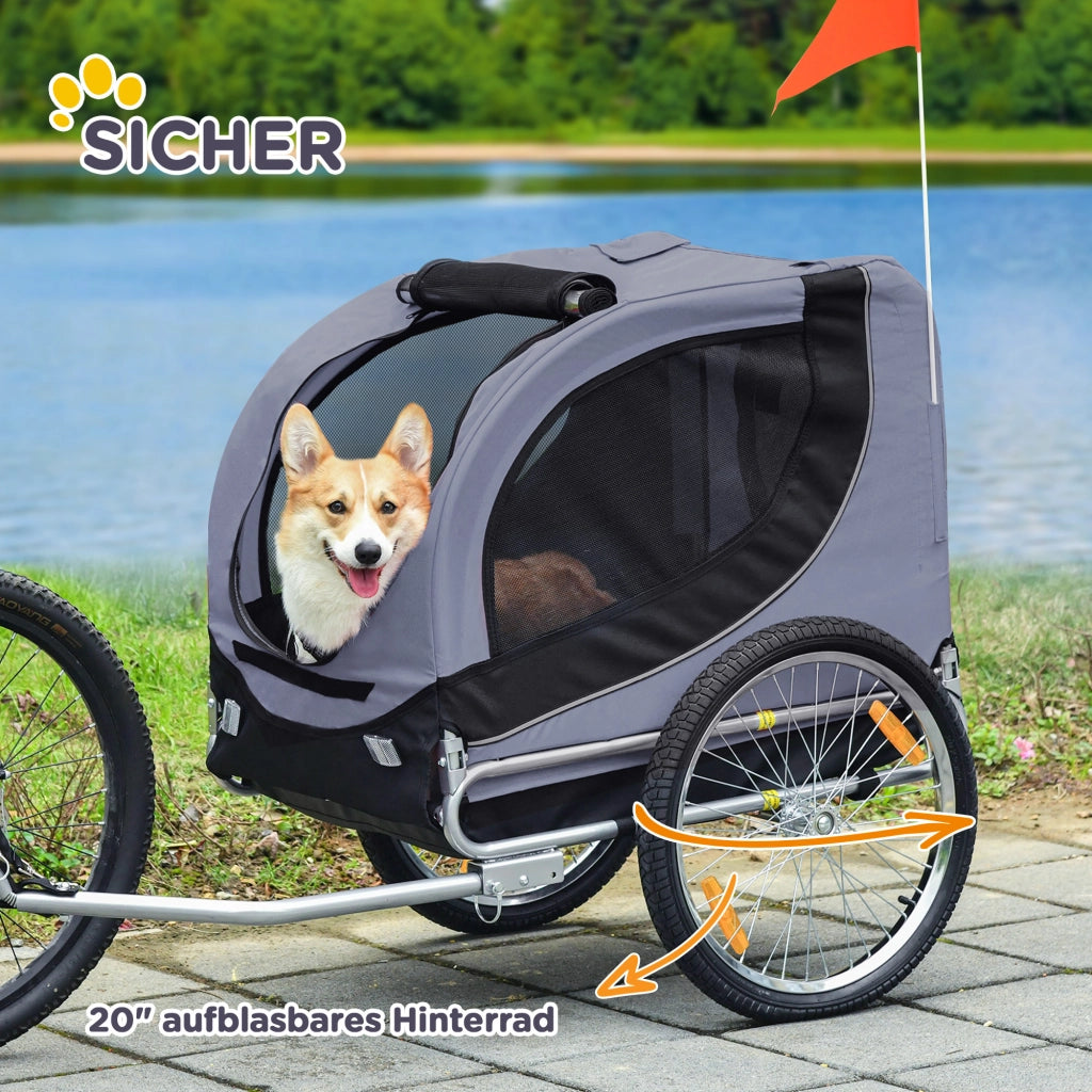 Rimorchio per animali domestici ¨C zephmum ¨C grigio+nero, acciaio+poliestere, 130x73x90cm