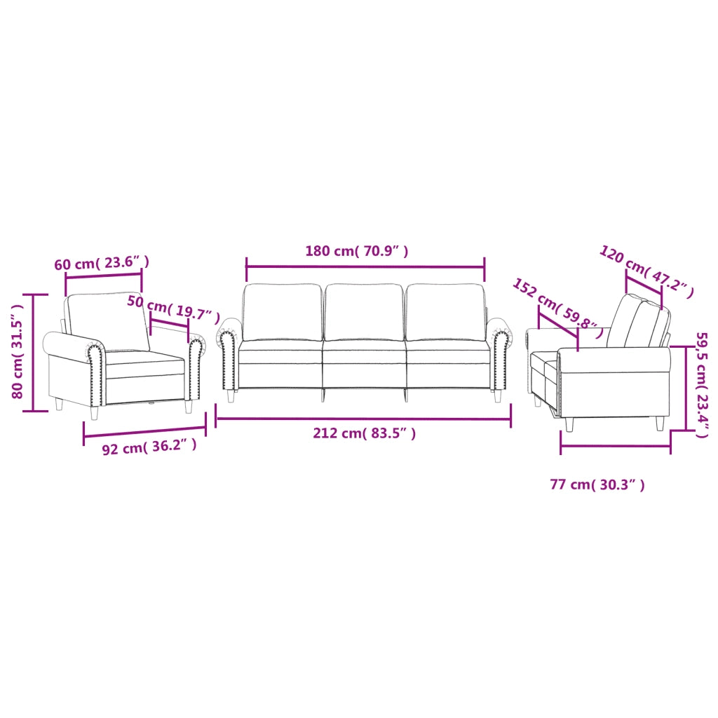vidaXL Set di Divani 3 pz con Cuscini rosa in Velluto