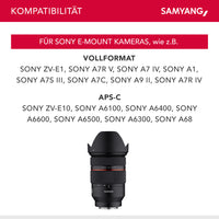 Obiettivo zoom fotografico AF 24-70mm compatibile con Sony E mount – Autofocus, full frame e APS-C, intensità luminosa F2.8, per fotocamere Alpha A9 A7 A7C A7C II A7C R A6000