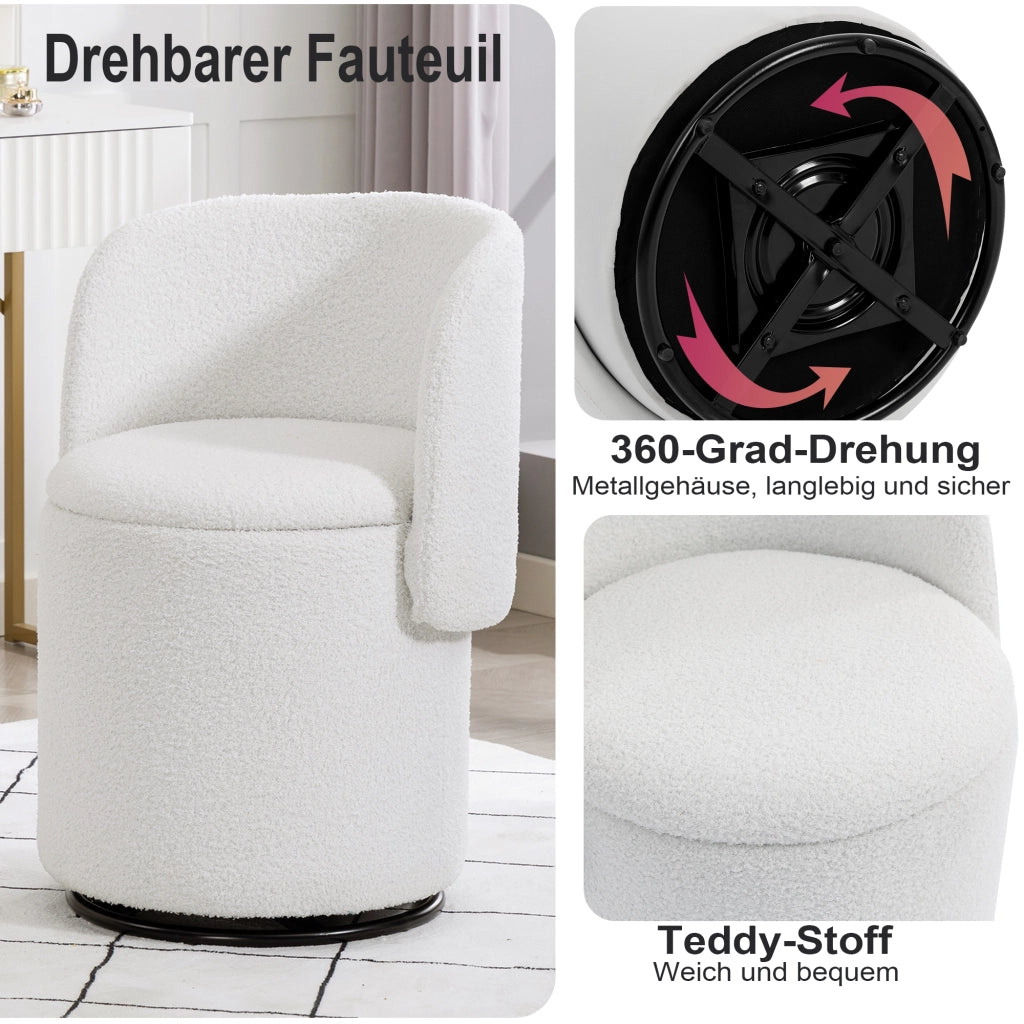 SEDIA Girevole con contenitore 53x50x47 cm Teddy Bianco