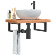 Ripiano a Parete per Lavabo in Acciaio e Massello di Faggio 3302377