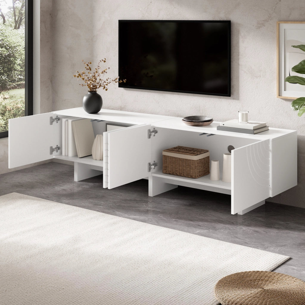 Mobile TV con 4 ante e passacavi; per soggiorno; in MDF e PB; bianco; 170 x 35 x 50 cm