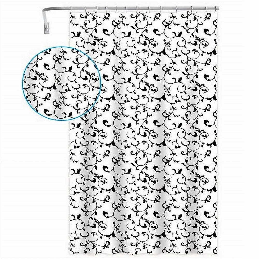 Trade Shop - Tenda Doccia Vasca Da Bagno 12 Ganci Motivo Floreale Bianco Nero 240x200cm 87568 -