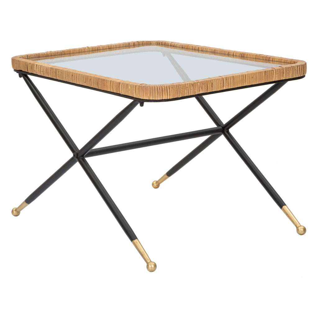 Trat, Tavolino da Salotto Dettaglio Effetto Rattan, 70x50x45h cm Nero