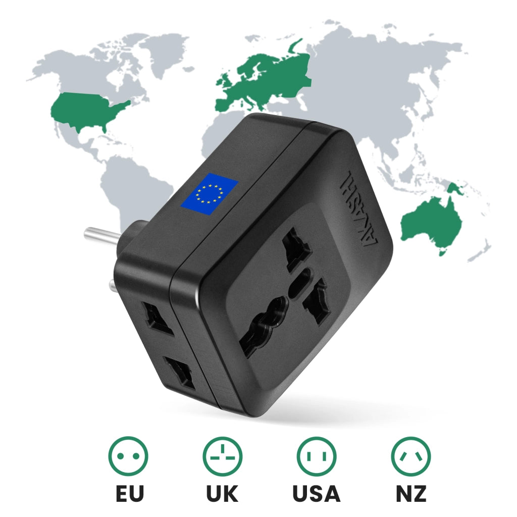 Adattatore Viaggio Tipo C Europa Cina 3 uscite Nero Akashi