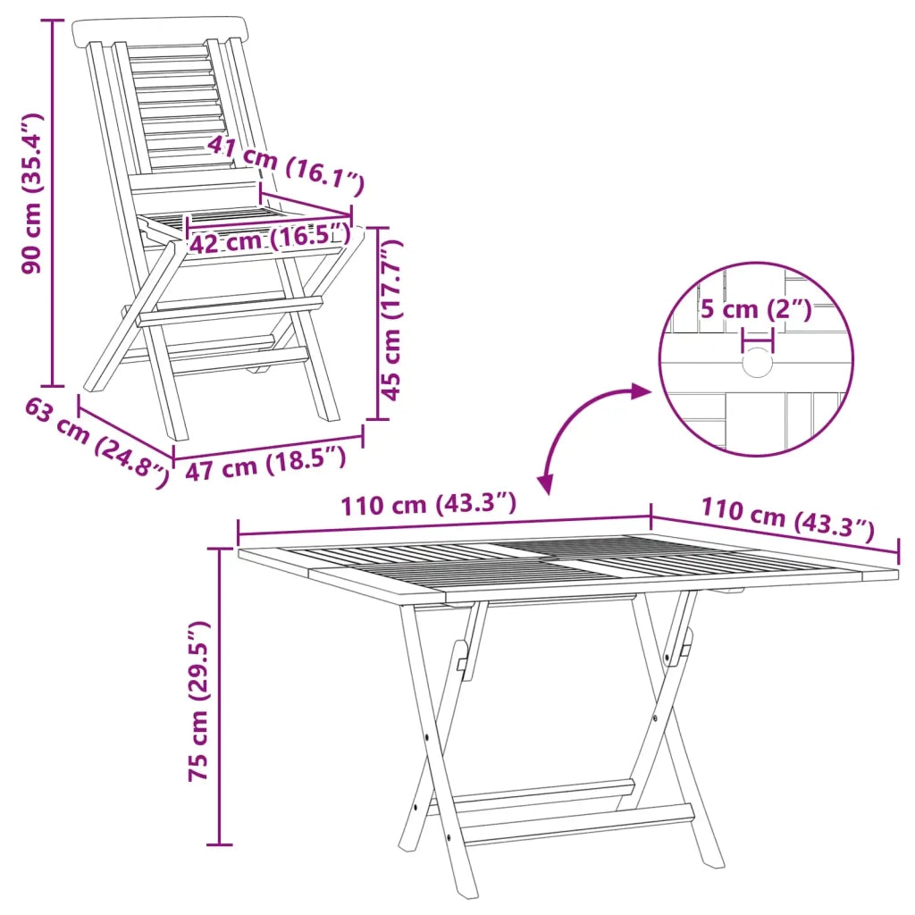 Set da Giardino 5 pz Marrone Legno di teak solido 3437350