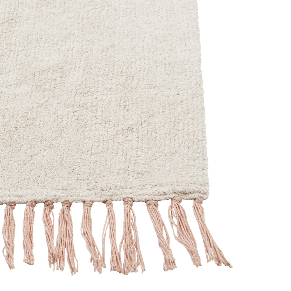 Tappeto rettangolare in cotone bianco sporco con motivo mongolfiera140 x 200 cm stile boho cameretta