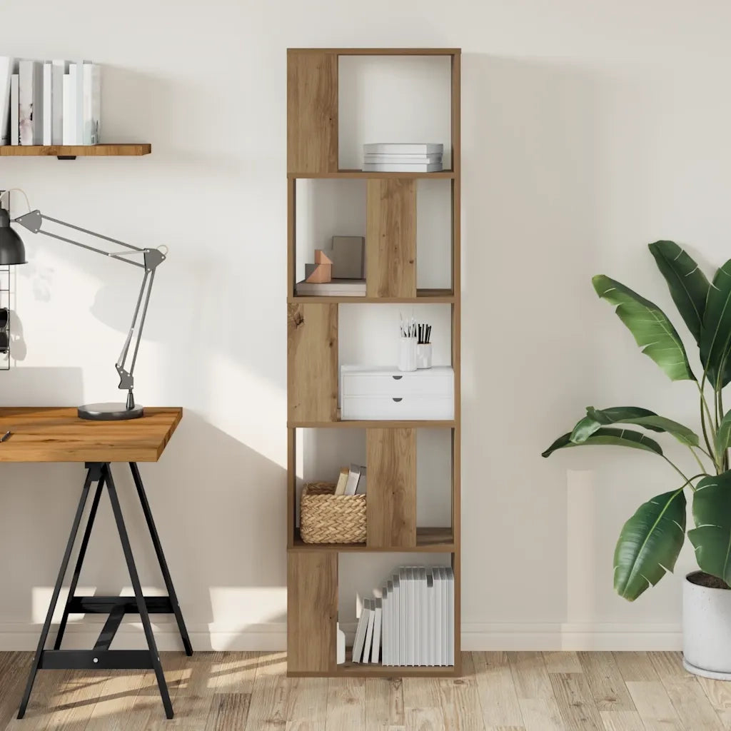 Libreria 5 Piani-Scaffale per Libri-Mobile di Stoccaggio Rovere Artigianale 45x23,5x162,5cm Multistrato