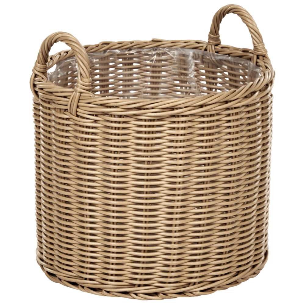 Set di 3 cesti per piante in PE Rattan marrone con manici Intarsio sintetico