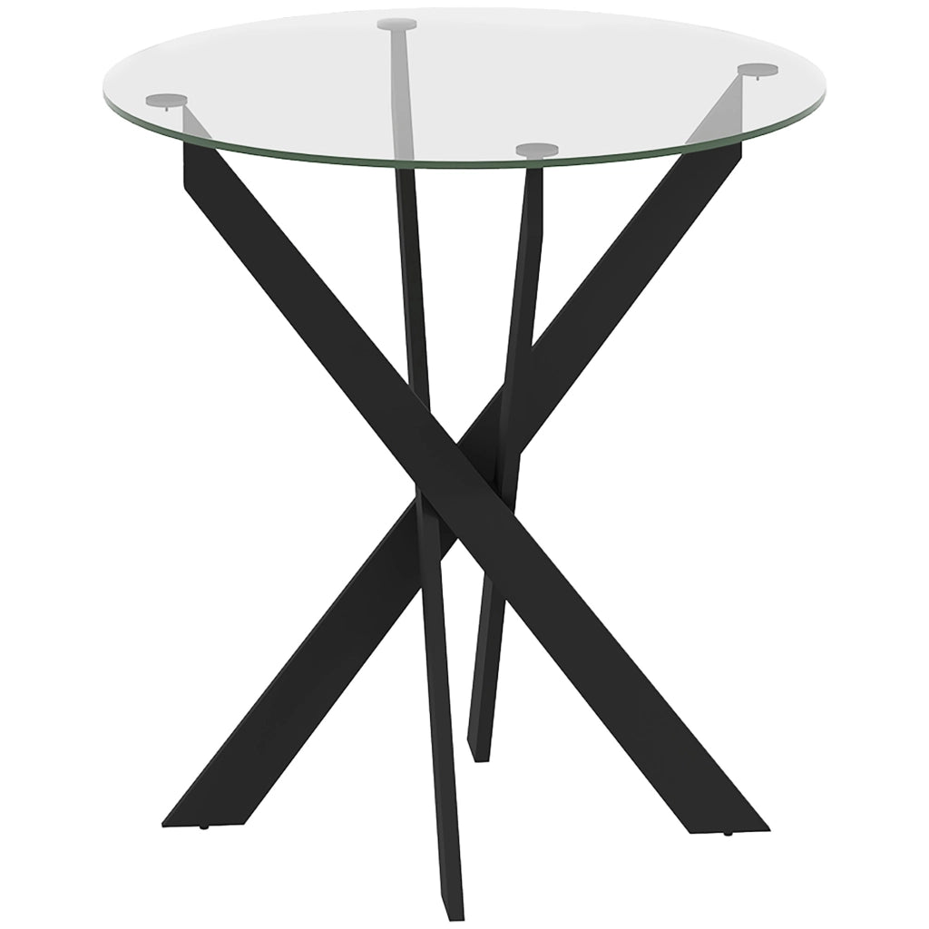 Tavolo da pranzo rotondo Ø70 x 75 cm in vetro temperato nero, per 4 persone, design moderno