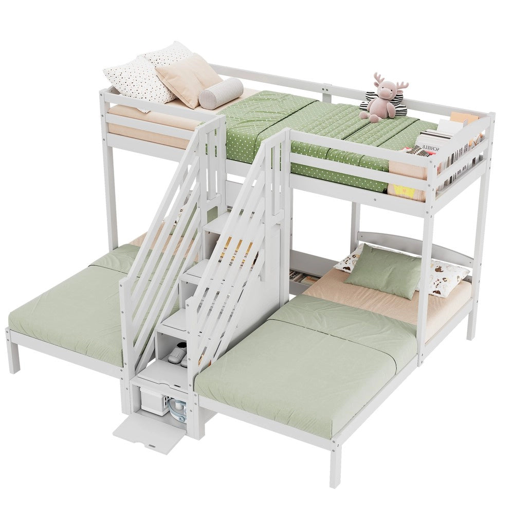 Letto a Castello 3 Posti con Cassetti ¨C MINIMAL ¨C Pino Bianco 90x200