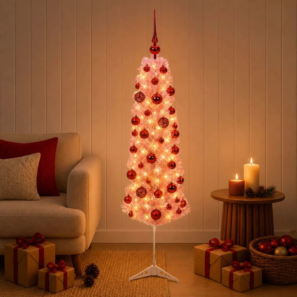 Albero di Natale artificiale sottile con palline 150 cm 150 LED 3461086