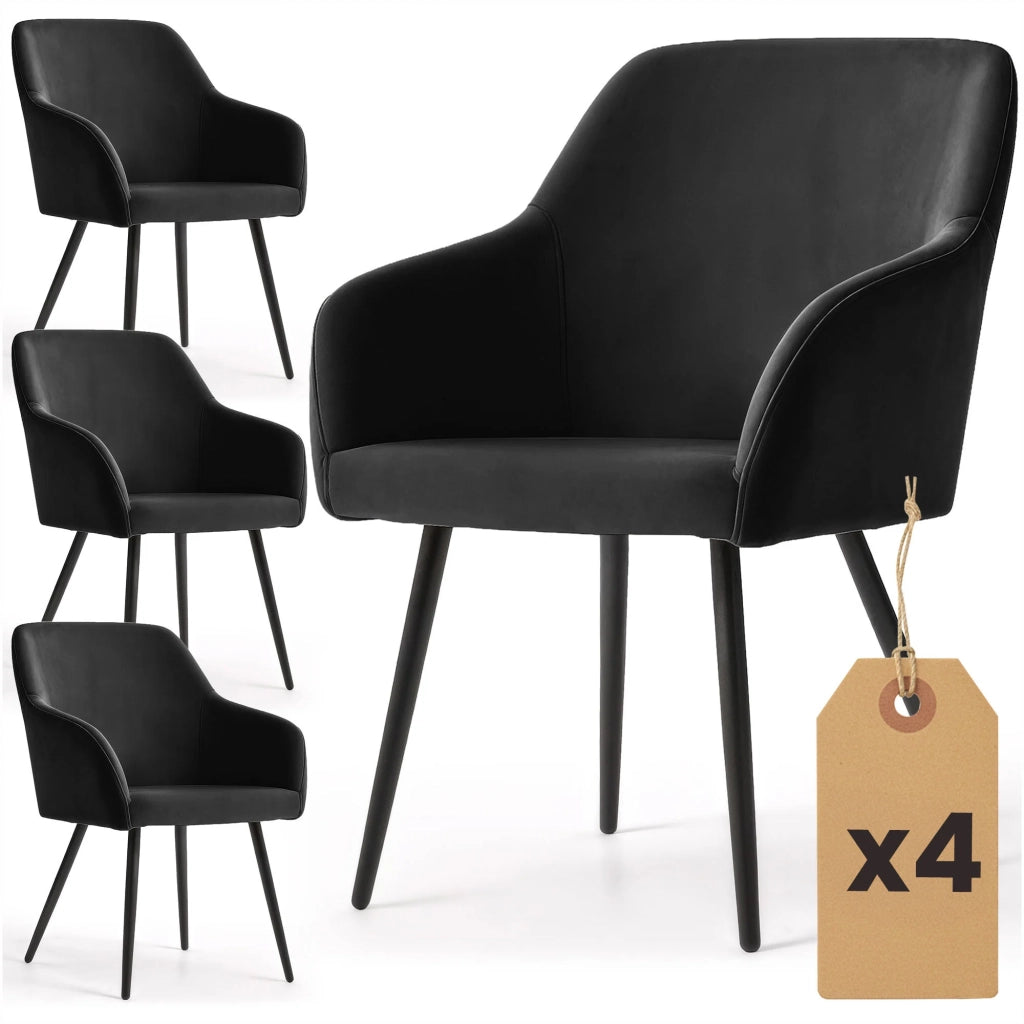 Set di 4 Sedie in velluto liscio ESTELLE Nero gambe nere