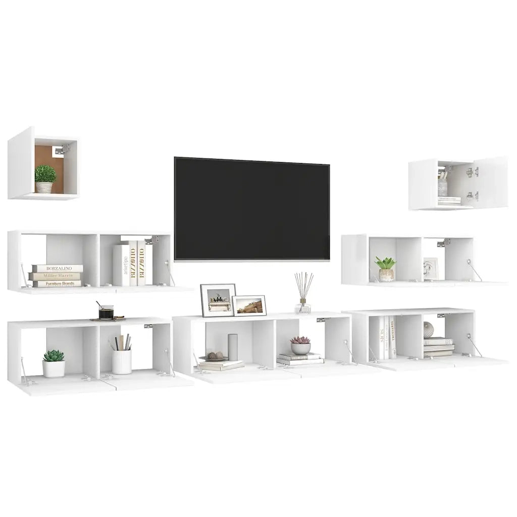 Set Mobili Porta TV 7 pz-Set di 7 Credenza per TV Bianco in Legno Multistrato 857494