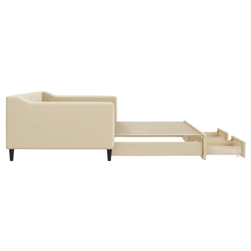 Divano Letto Estraibile con Cassetti-Sofa Letto-Daybed Crema 100x200cm in Tessuto 732748