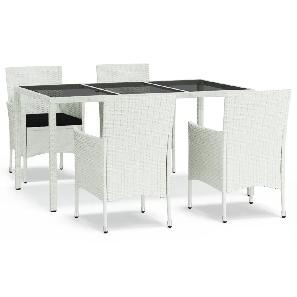 Set da Pranzo da Giardino 5 pz con Cuscini in Polyrattan Bianco 3187342