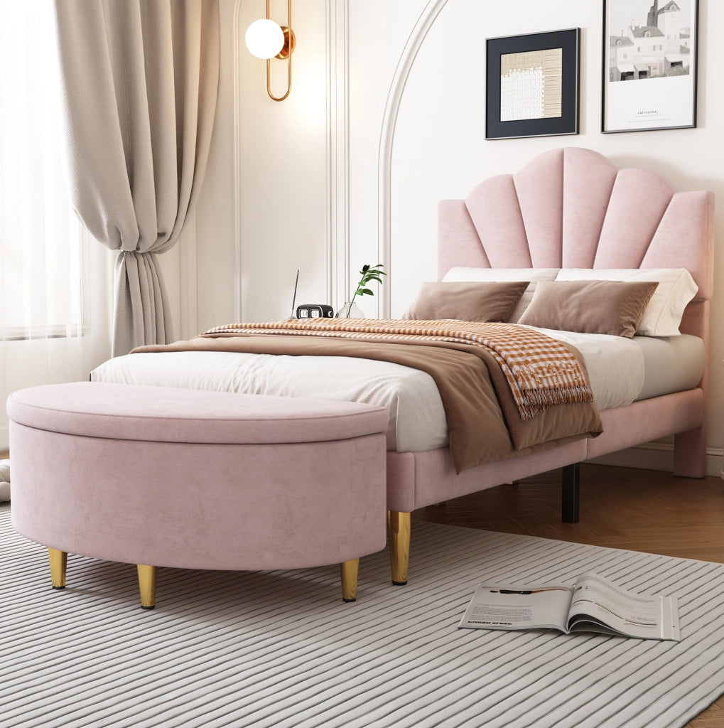Panca contenitore 90x40x42 cm con seduta morbida in velluto rosa