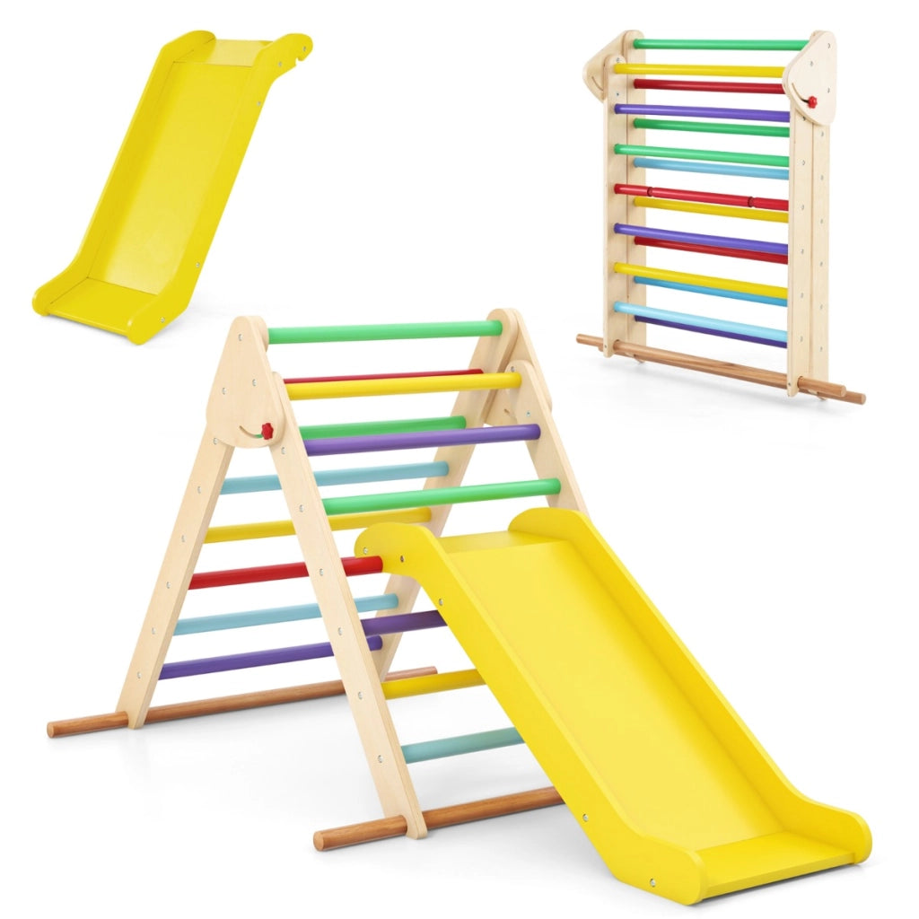 Triangolo di arrampicata pieghevole con rampetta scivolosa, Giocattolo montessori in legno triangolare per bambini Colorato-Arrampicate e scivoli
