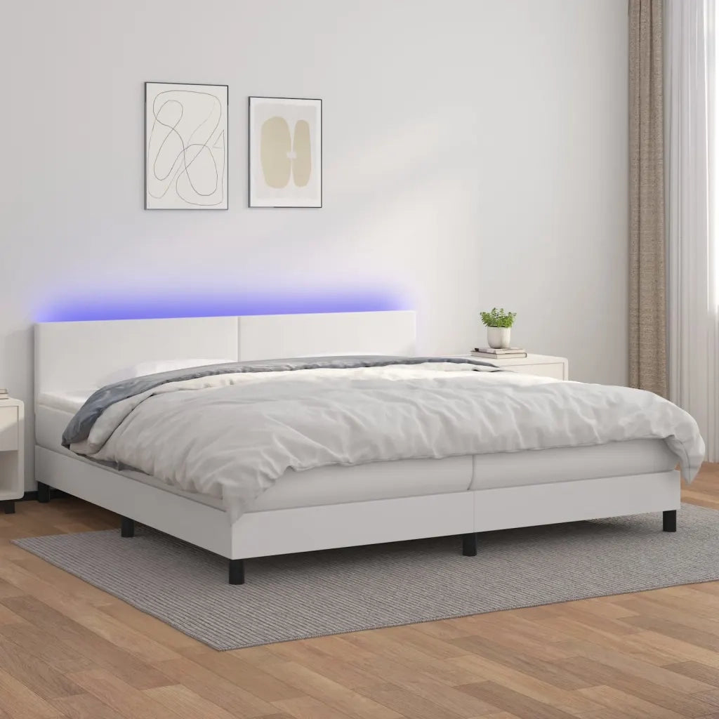 Giroletto Molle con Materasso e LED Bianco 200x200cm Similpelle 3134124