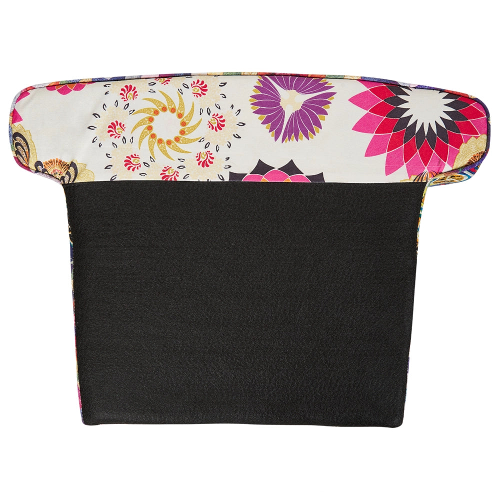 Poltrona Wingback Poltrona Patchwork Tessuto Multicolore base blu Gambe in Legno capitonné