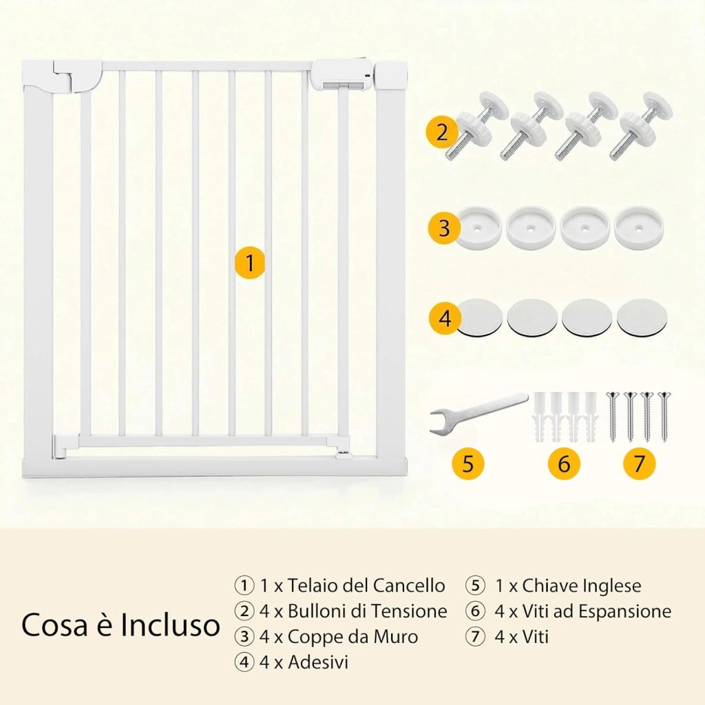 Cancelletto di Sicurezza per Bambini, con Sistema di Chiusura Automatica, Recinto Sicurezza Neonati Animali Domestici, per Porte 75-82 cm (Bianco)