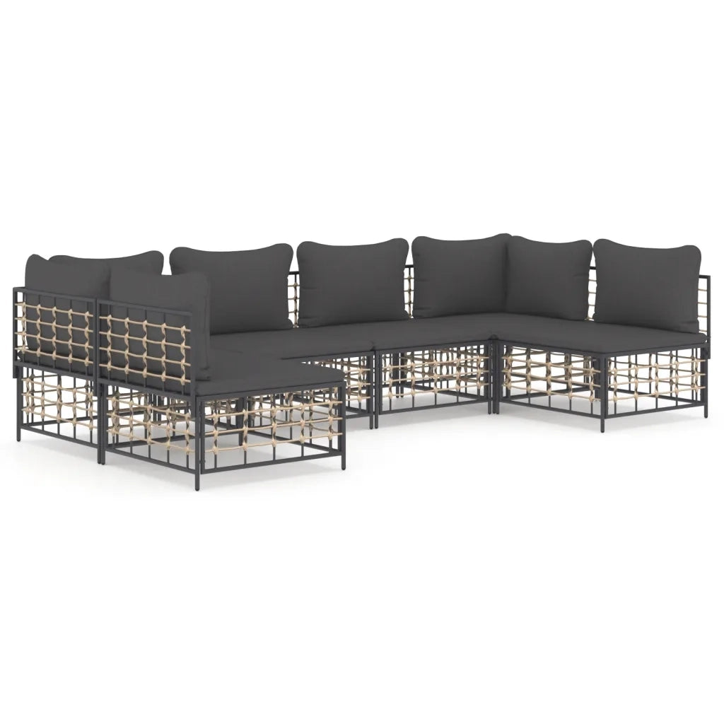 Set Divani da Giardino 6 pz con Cuscini Antracite in Polyrattan 3186787