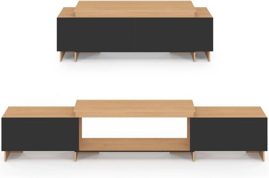 VLAD Mobile TV allungabile a 2 ante in legno e nero 140-240 cm