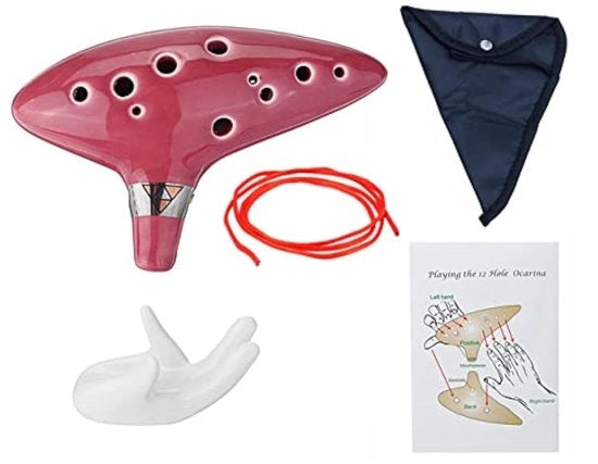 Ocarina a 12 fessure - Ceramica di alta qualità - Rosso - Strumento musicale - Per principianti e avanzati