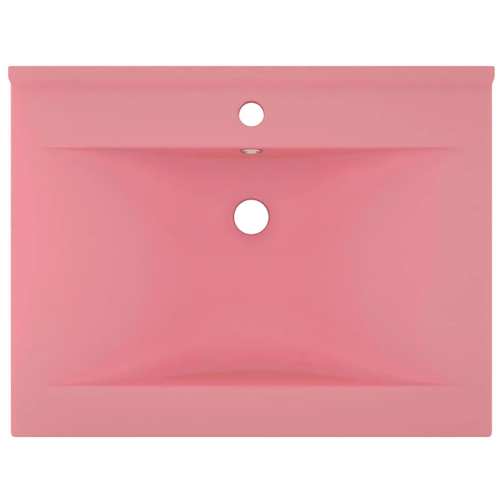 Lavandino con Foro Rubinetto Rosa Opaco 60x46 cm in Ceramica 147021