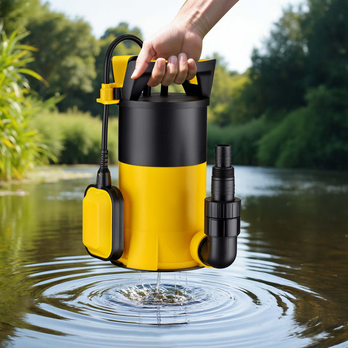 Pompa sommersa ad aspirazione piatta 3in1 1100 W, portata 18000 l/h, per acque chiare e scure, con galleggiante e termoregolazione, per cantine, stagni, piscine, pozzi