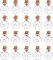 20 mini-bottigliette in forma di anello con tappo in vetro trasparente | Flessine di vetro trasparente per decorazione | Bottigliette per artigianato, matrimoni e feste | Flessine decorative in vetro trasparente