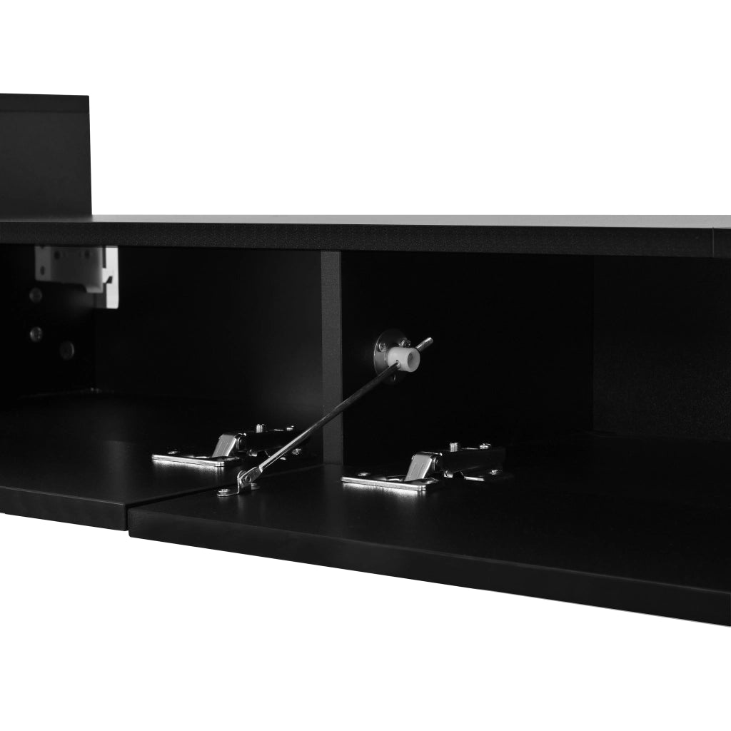Mobile porta TV sospeso con 2 ante a battente, 3 ante a ribalta e LED app, per soggiorno, nero, 245 × 30 × 26 cm