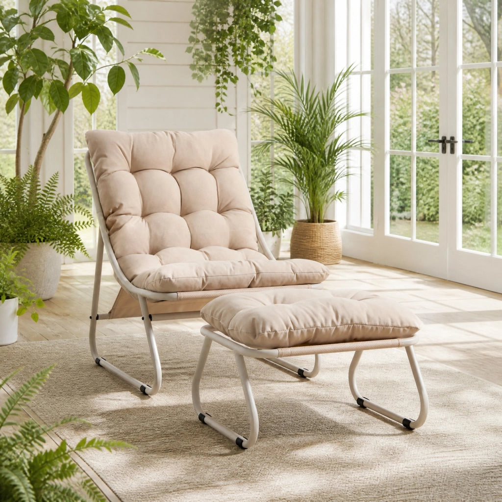 SEDIA lounge con pouf 65x78x86 cm beige in acciaio