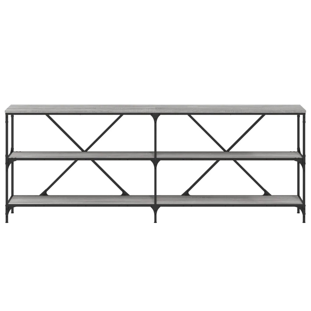 Tavolino Grigio Sonoma 200x30x75cm in Legno Multistrato e Ferro 832861