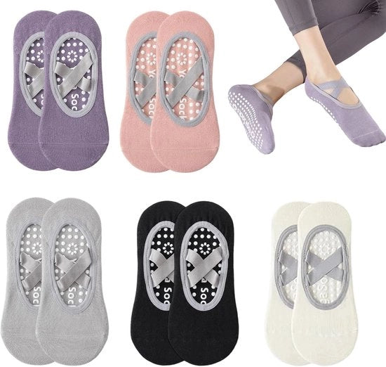 Sokkini per Pilates Antiscivolo per Donne - Set di 5 Paire - Cotone Respirante - Zampe Antiscivolo - Stabilità su Superfici Liscie - Comodo per Fitness Domestica - Yogasokkini