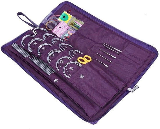 Set di Aghi per Bricolage 104 pezzi - Aghi Ronde per Bricolage - Aghi per Cucire - Acciaio Inossidabile - Carta in Pelle - Completo con Accessori - Set per Filato