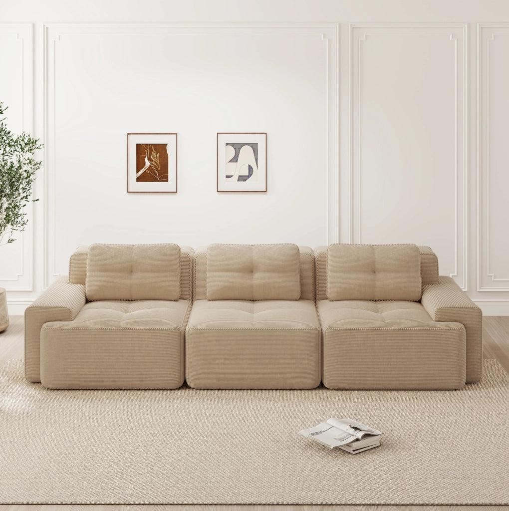 Divano modulare basso 293 cm in velluto a coste beige HOMVRA