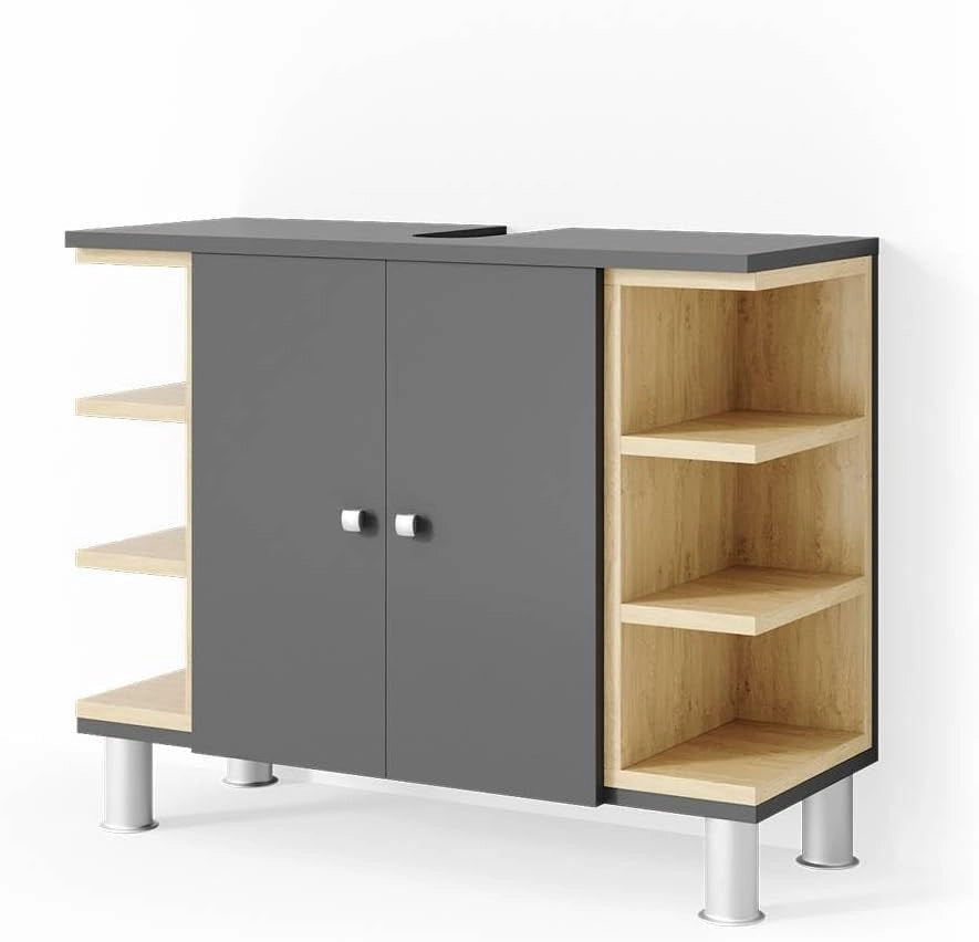 Mobile sottolavabo per bagno Aquis, Antracite, 79.6 x 64 cm, per la conservazione in bagno e combinabile con Aquis