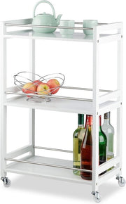 Servizio di tre livelli in bambù MDF e acciaio con ruote in bianco - dimensioni: 805 x 51 x 30 cm