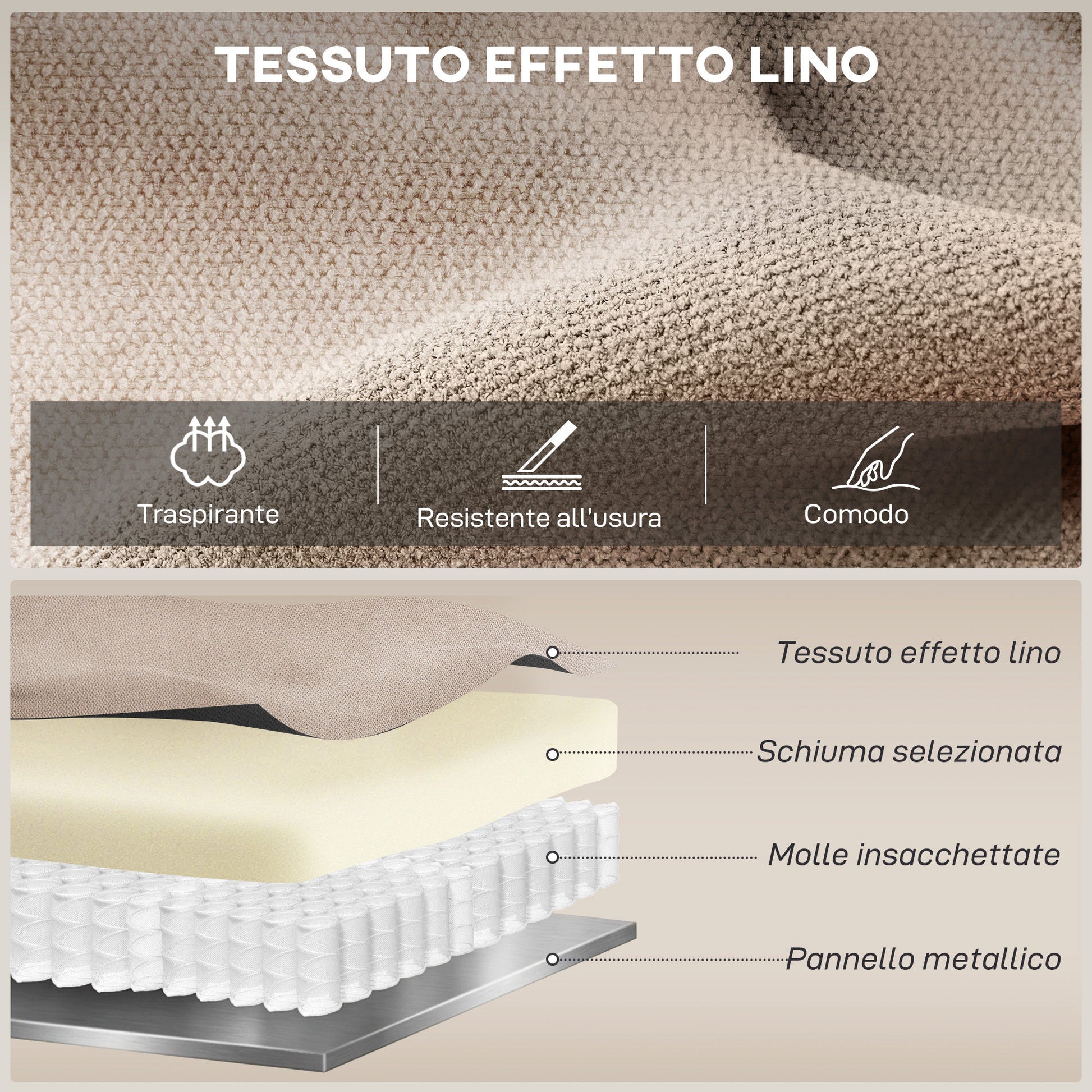 Poltrona Reclinabile Manuale Cuscino Spesso Braccioli Imbottiti e Poggiapiedi in Tessuto Beige