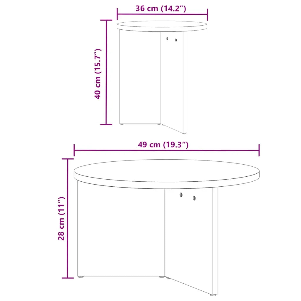 vidaXL Tavolino da salotto 2 pcs Naturale 49 x 49 x 28 cm