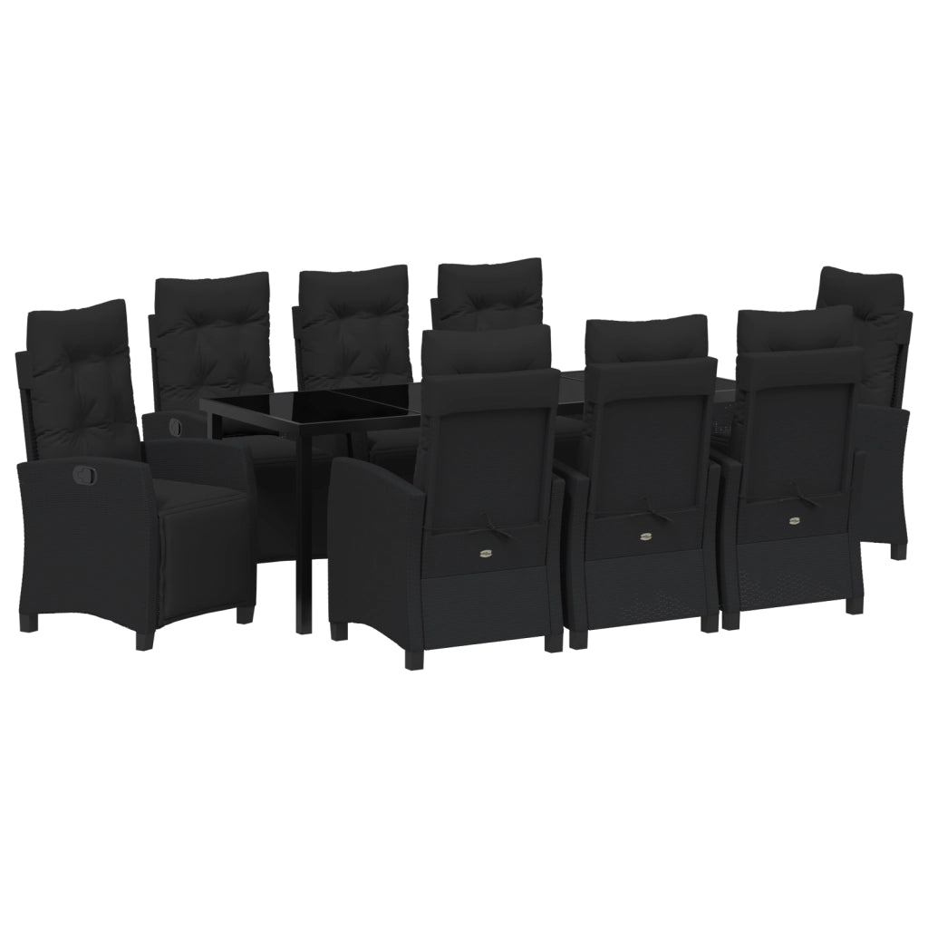 Set da Pranzo da Giardino 9 Pezzi Nero Rattan Poliestere