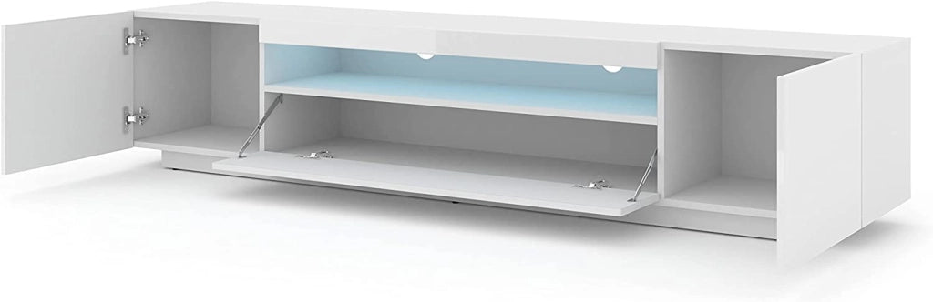 Mobile TV Aura 200x37x42H Cm Led incluso mobile sospeso o a terra con piedi Corpo: bianco opaco, frontali: bianco lucido
