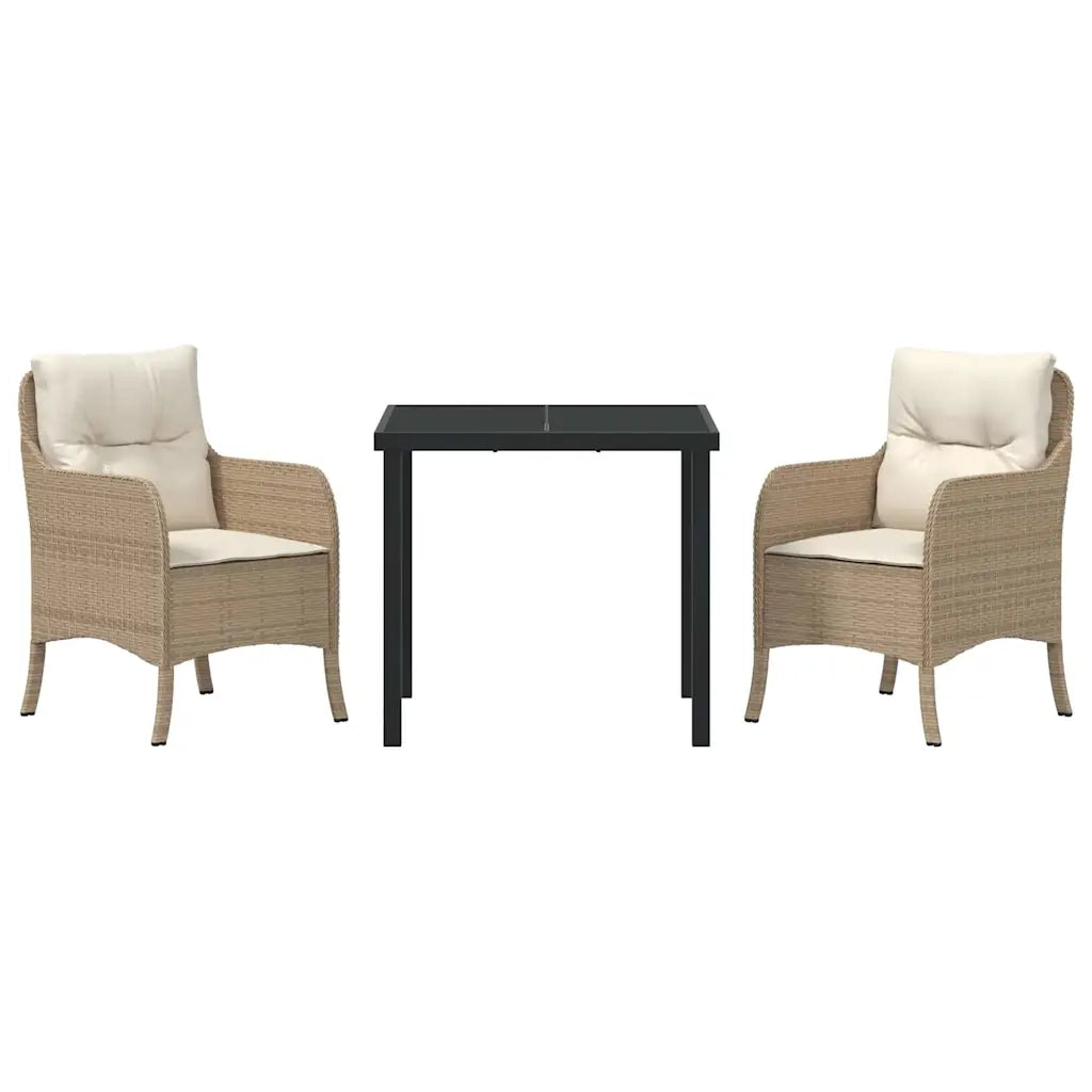 Set da Pranzo per Giardino con cuscino 3 pcs Beige polyrattan