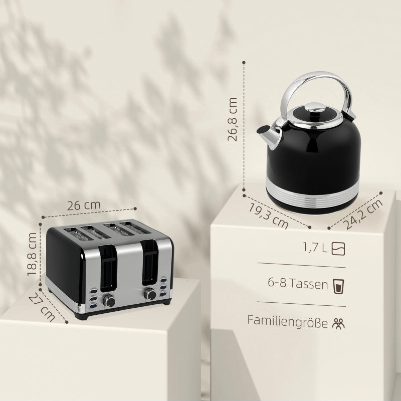 Set bollitore e tostapane, 7 livelli di doratura, 1,7 L, plastica, acciaio inox, nero
