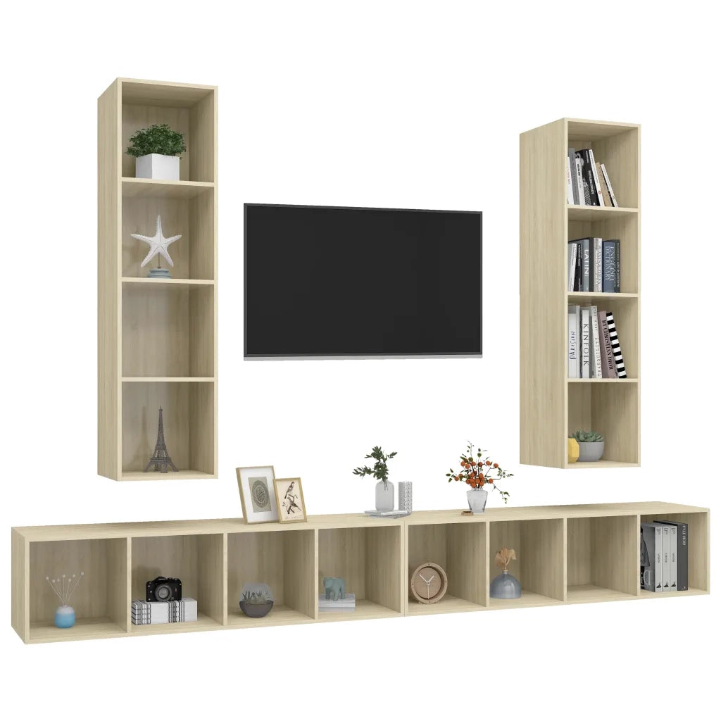Mobile TV a Parete 4 pz Rovere Sonoma in Legno Multistrato 3079892